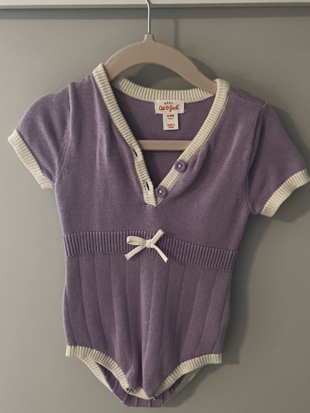 Cat & Jack Purple Knit One-Piece with Cream Trim
